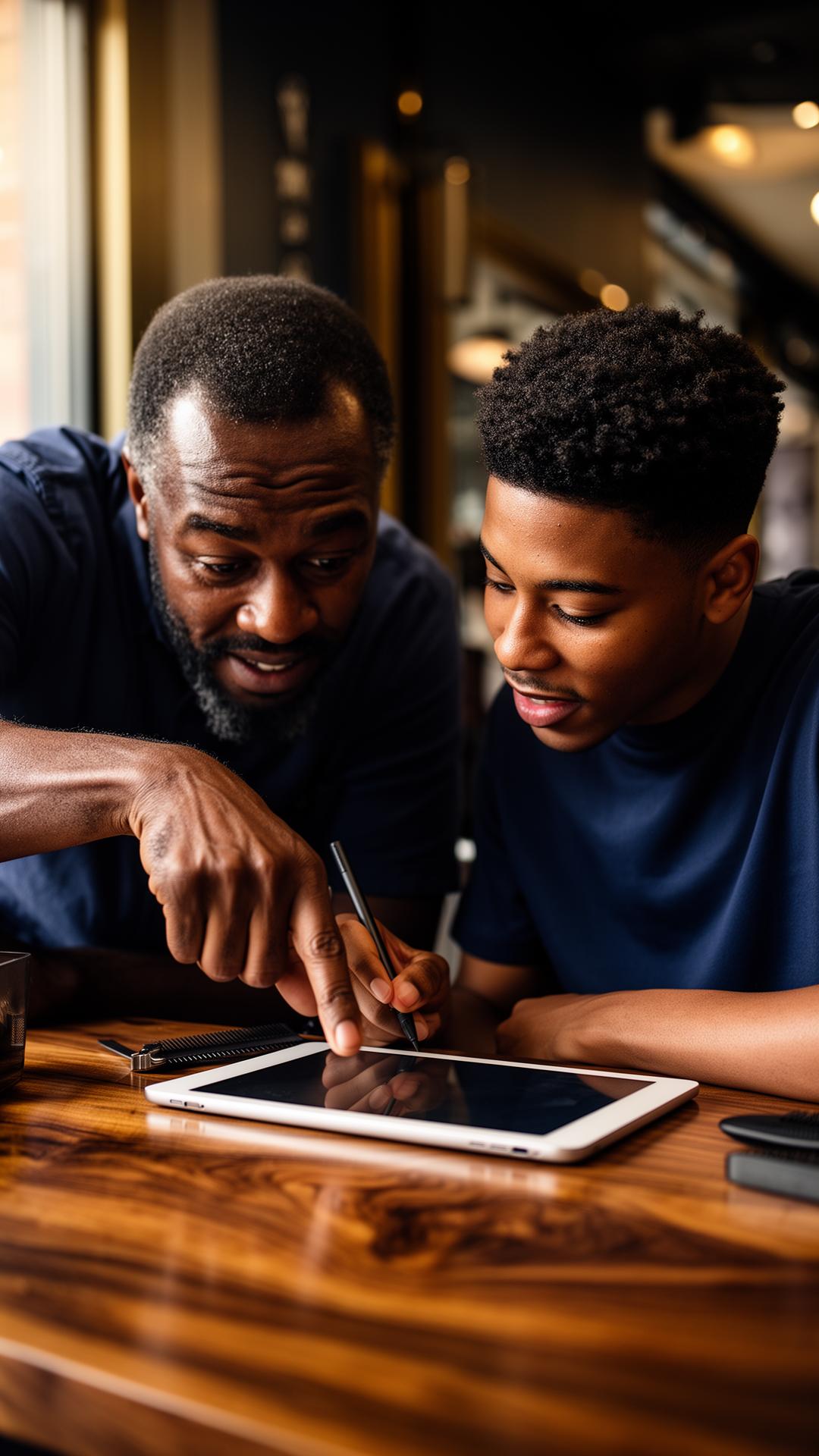 One-on-one mentorship conversation between barbers