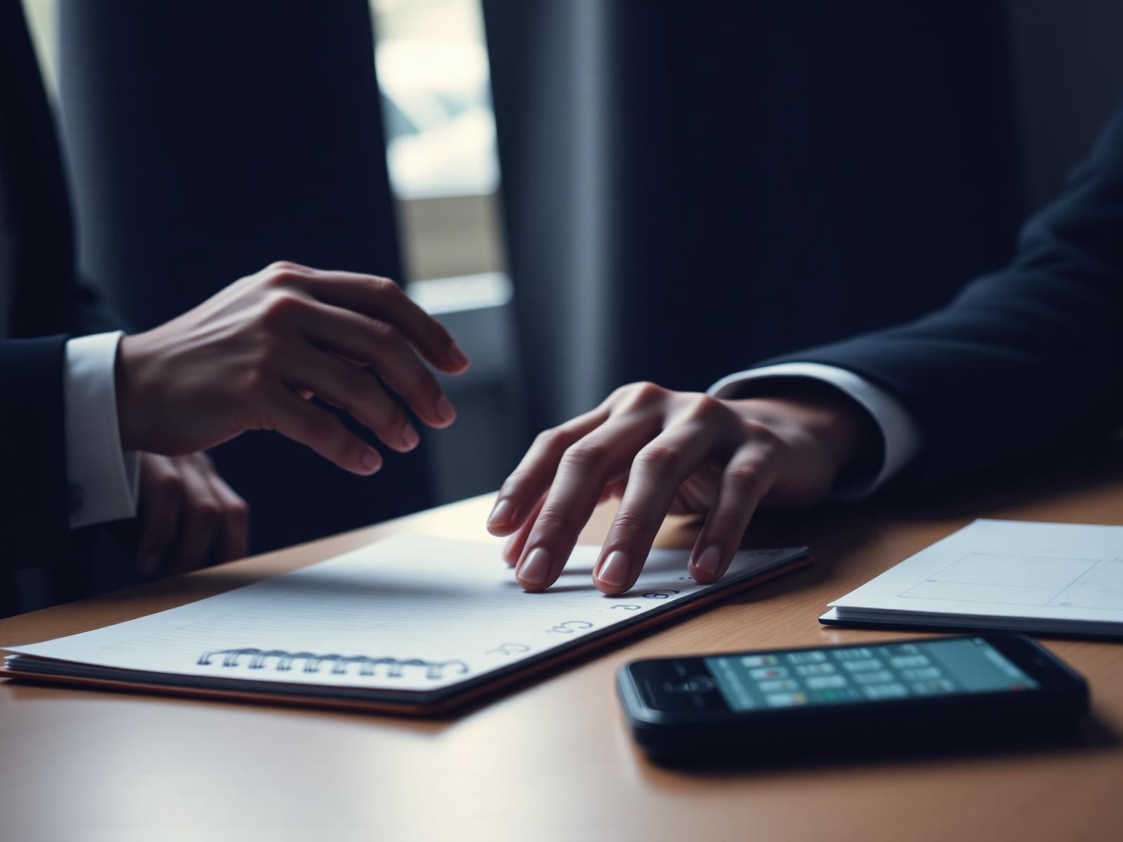 Calm professional consultation hands at premium table