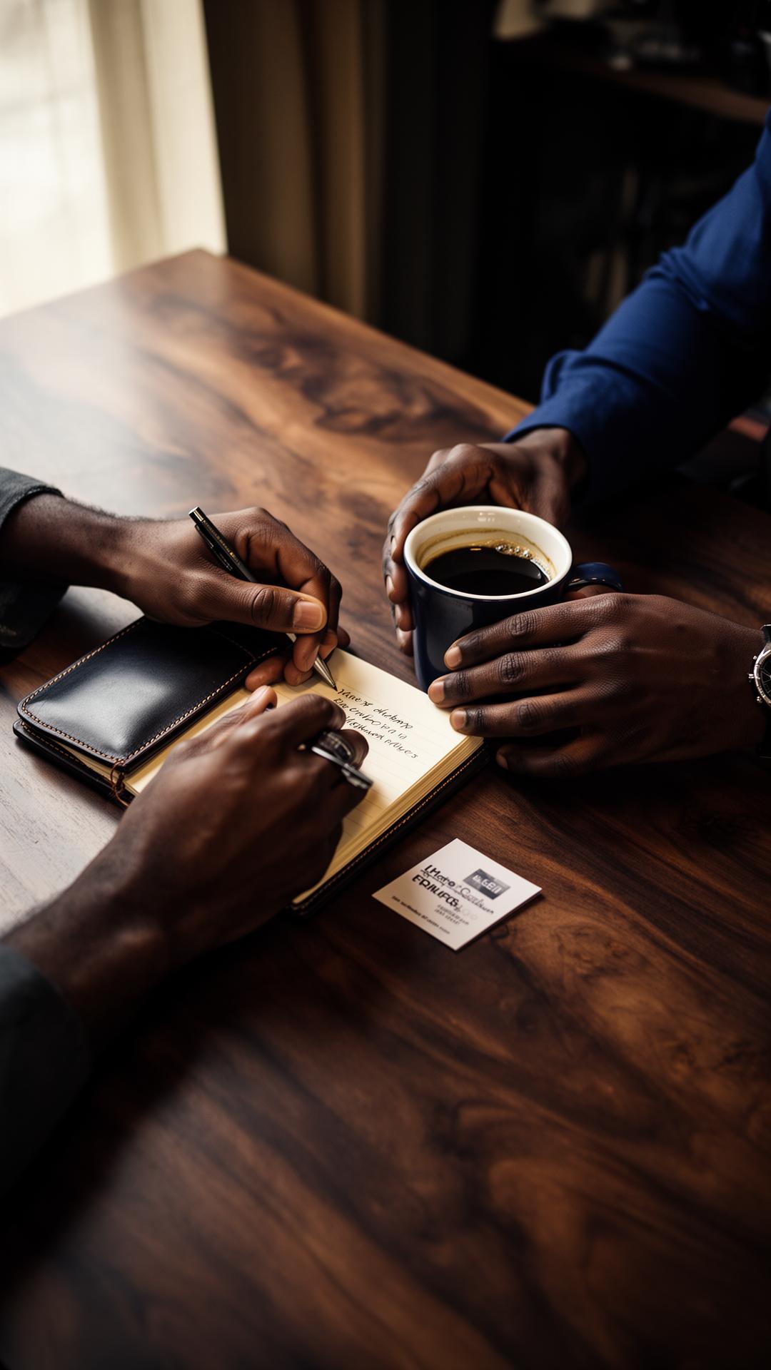 Calm professional consultation hands at premium table