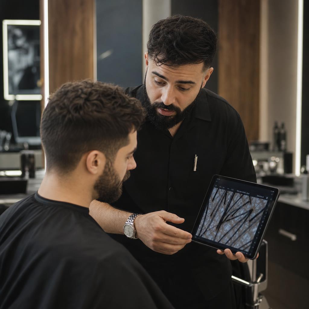 Confident barber standing in a premium grooming studio