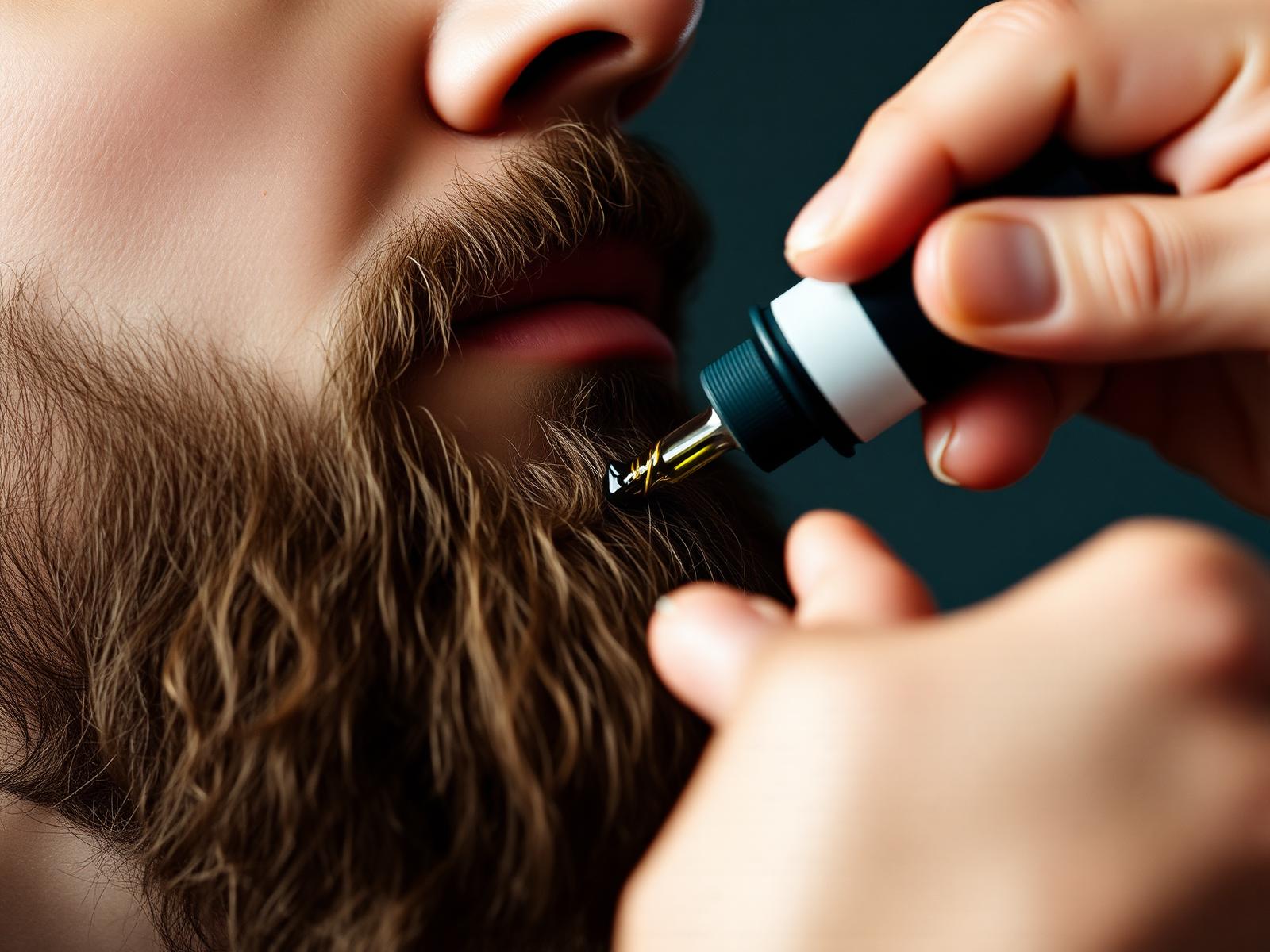 Barber applying beard oil with precision