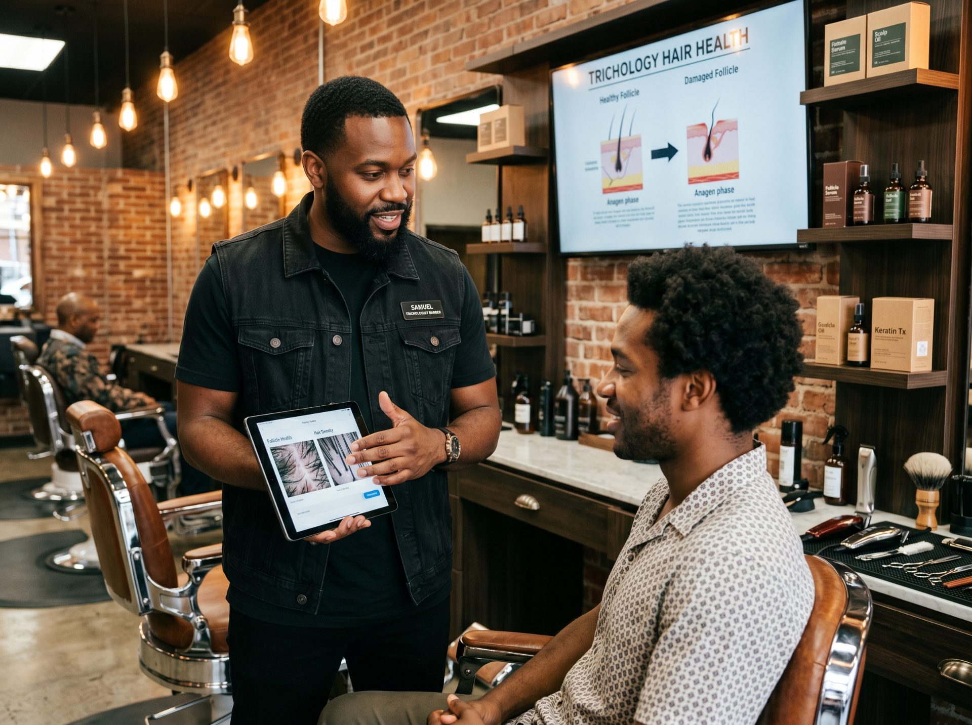 Barbers studying together in a training room