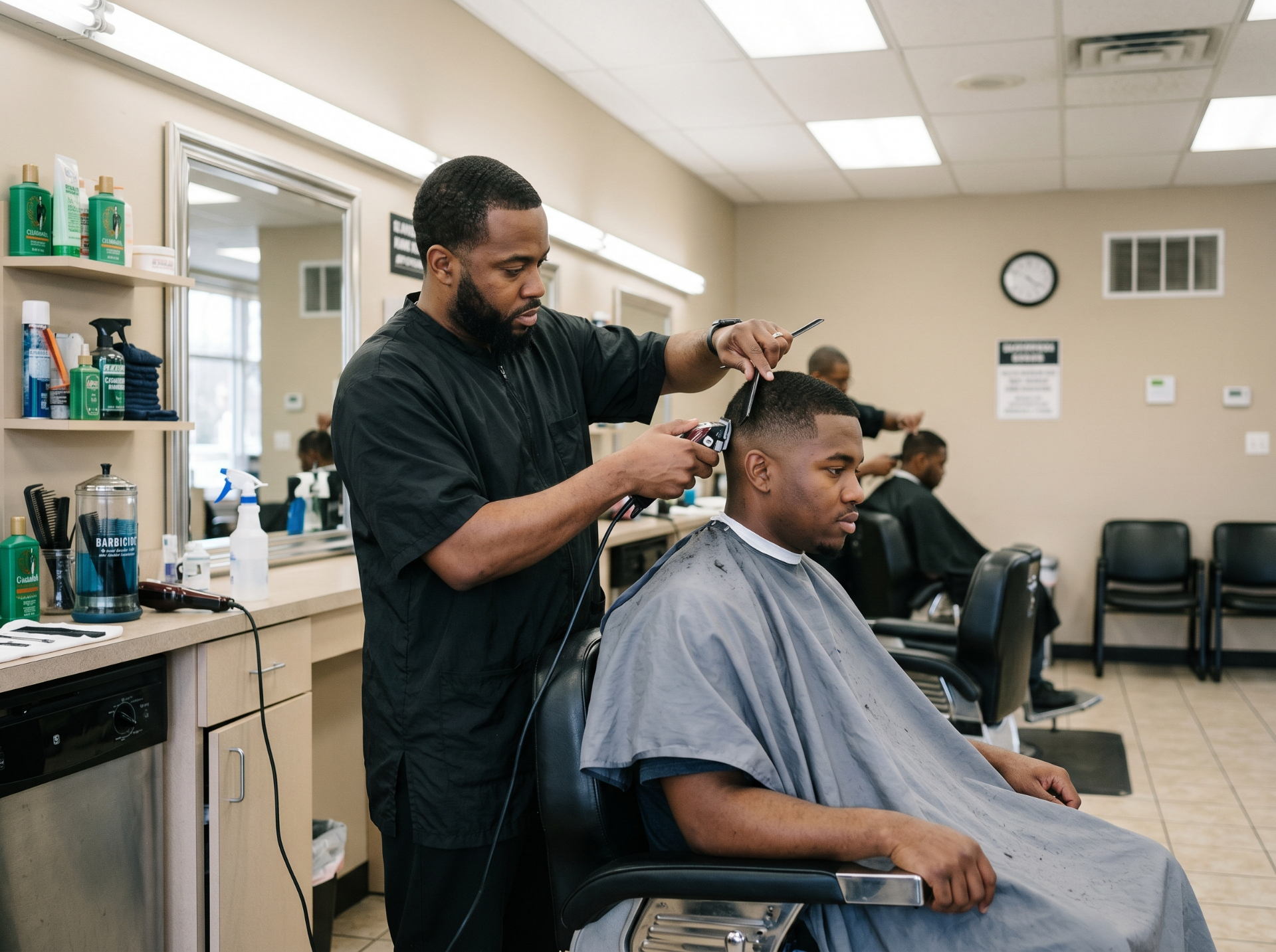 Before: traditional barbershop cut